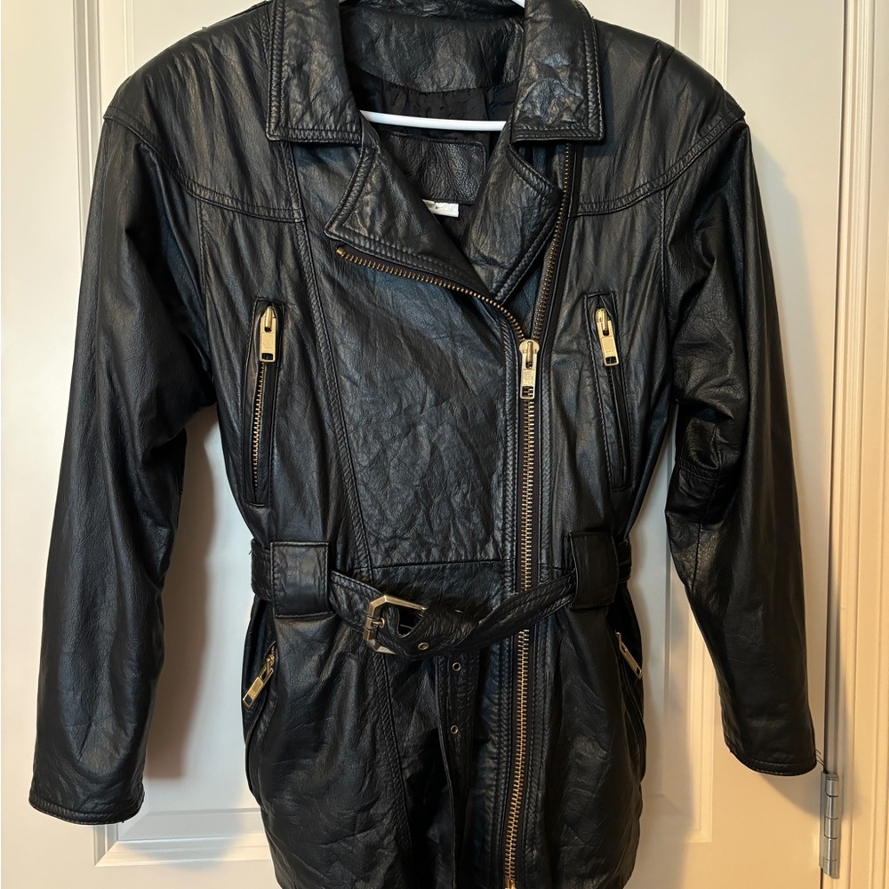 Women's Vintage Black Leather Moto Jacket